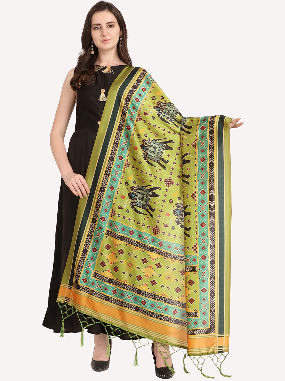 

Kaizen TEXO FAB Green & Red Ethnic Motifs Printed Dupatta