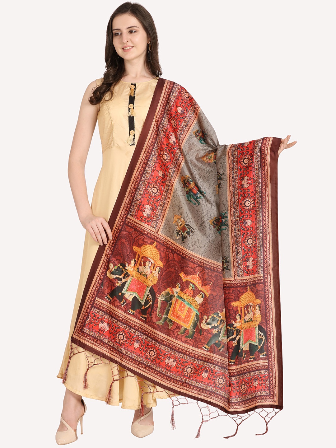 

Kaizen TEXO FAB Red & Black Ethnic Motifs Printed Dupatta