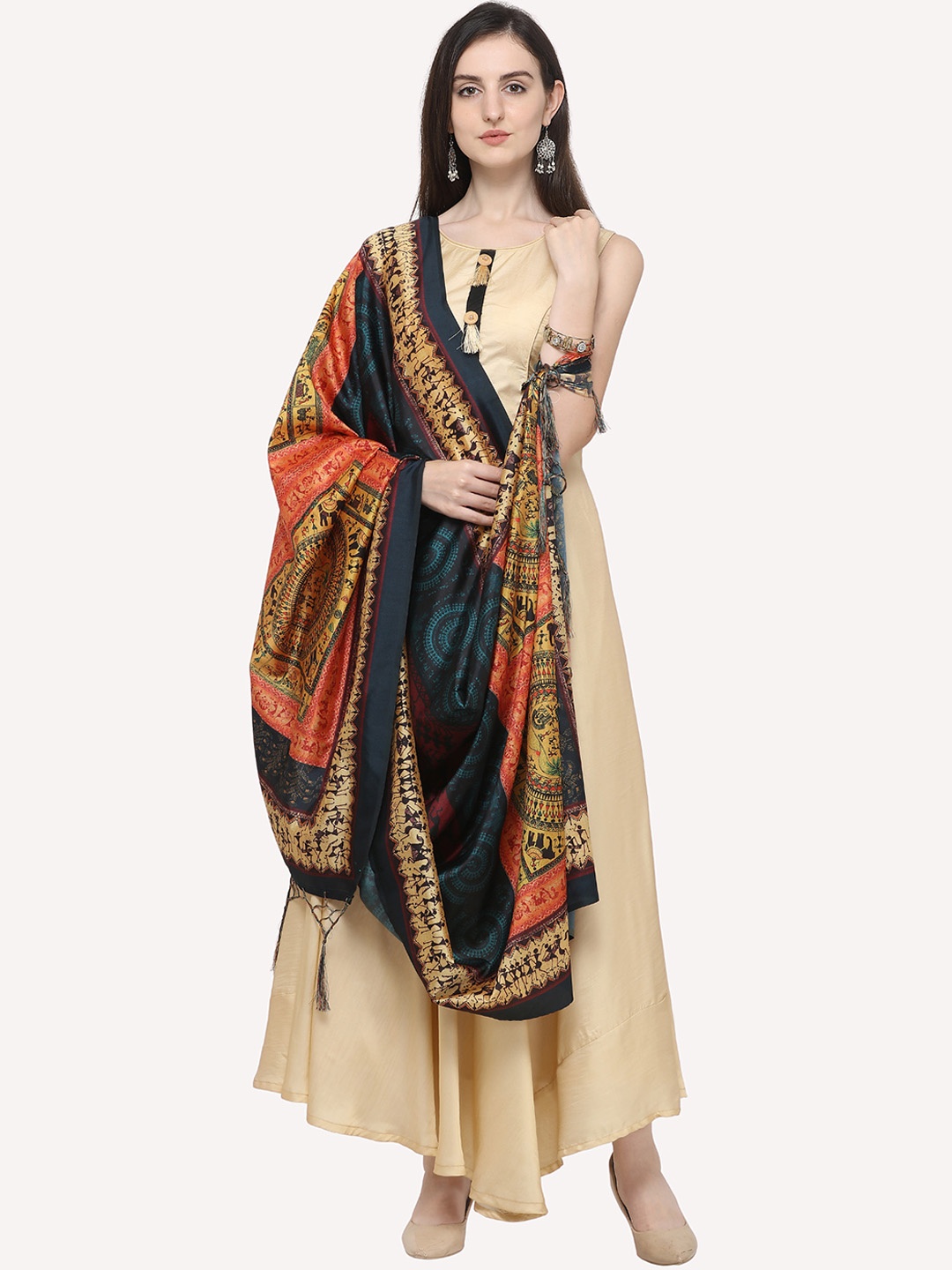 

Kaizen TEXO FAB Green & Pink Ethnic Motifs Printed Dupatta
