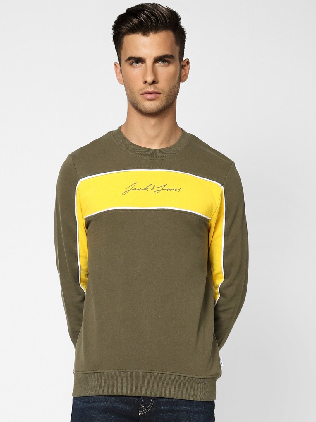 

Jack & Jones Men Green Colourblocked Sweatshirt