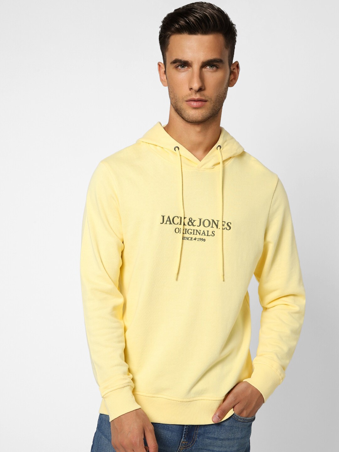 

Jack & Jones Men Yellow Hooded Cotton Sweatshirt