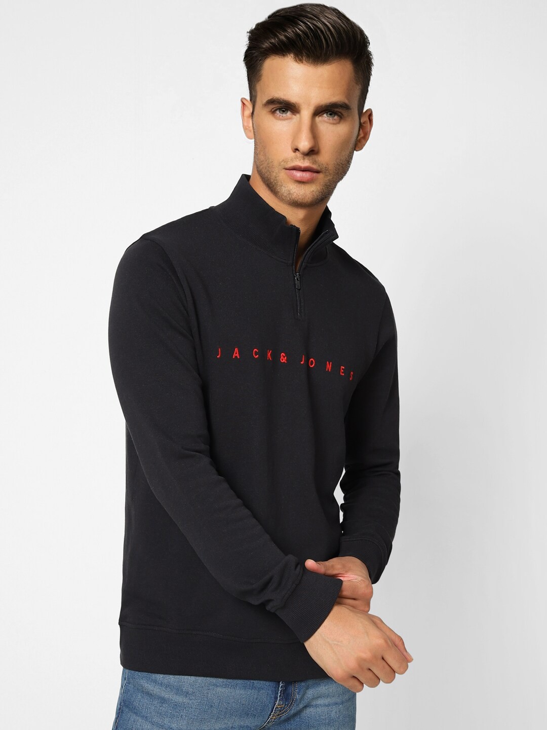 

Jack & Jones Men Black Printed Cotton Sweatshirt