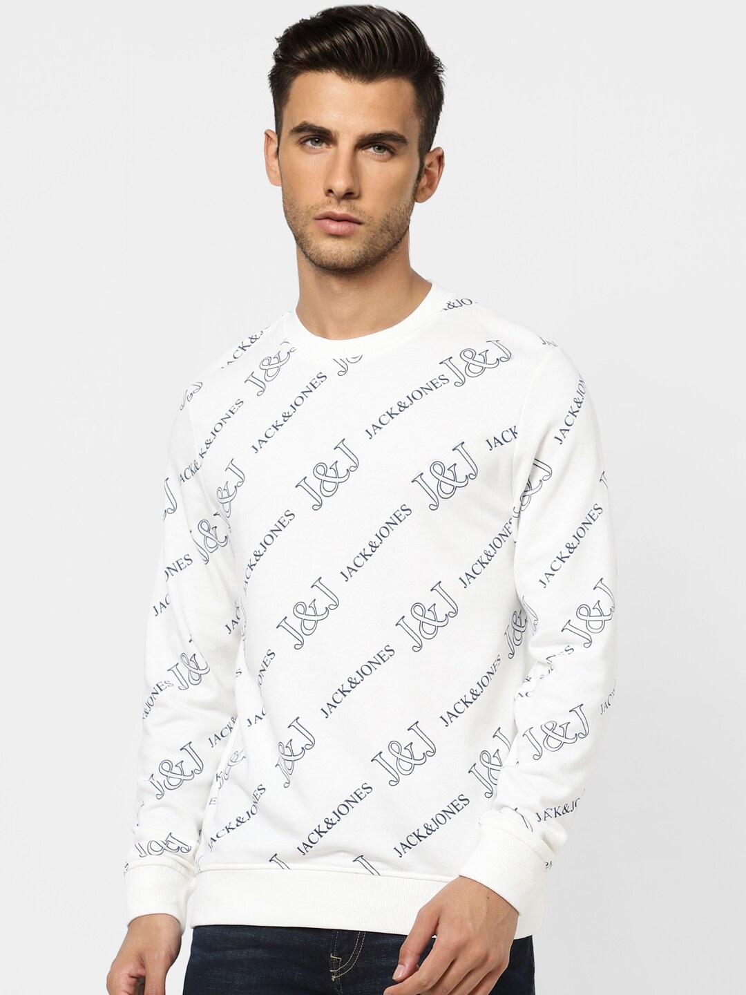 

Jack & Jones Men White Printed Cotton Sweatshirt