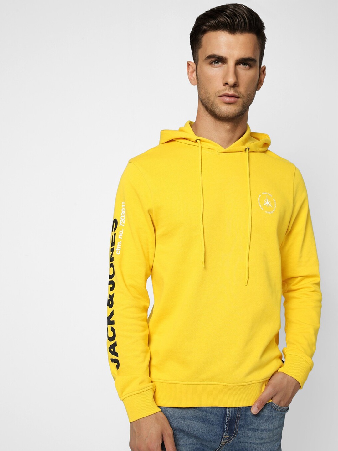 

Jack & Jones Men Yellow Hooded Cotton Sweatshirt