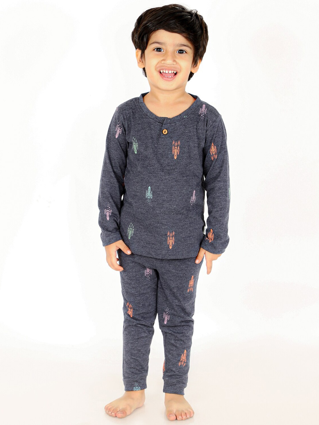 

The Mom Store Boys Blue & Orange Printed Pure Cotton T-shirt with Pyjamas