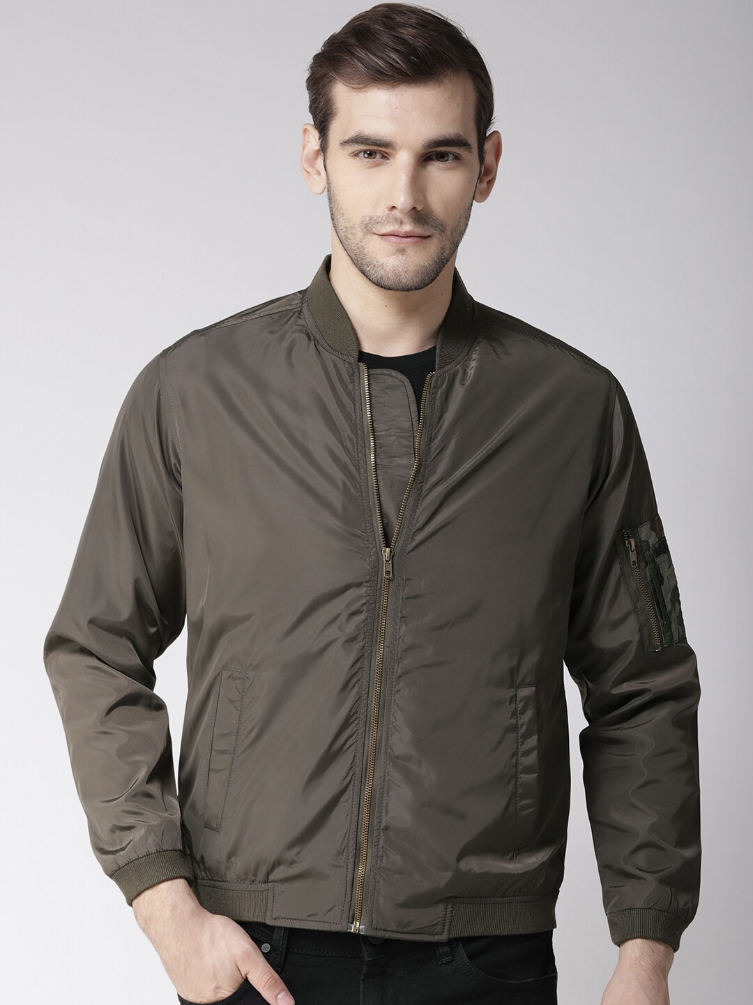 

Club York Men Olive Green Lightweight Bomber Jacket