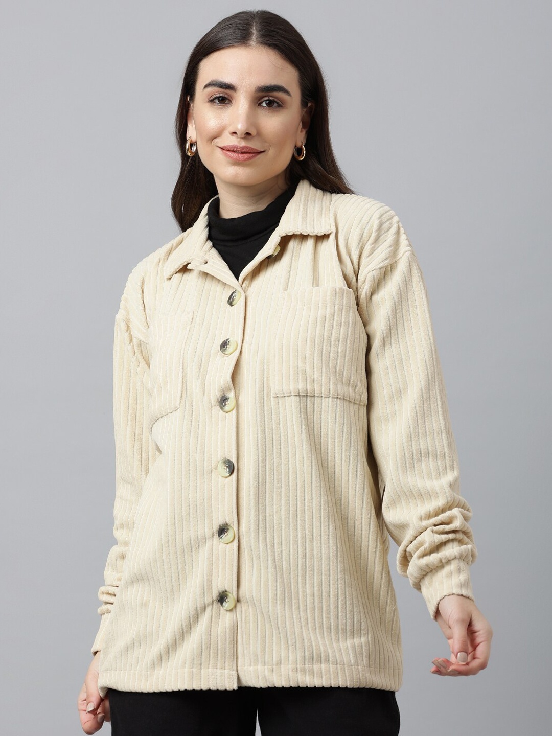 

Pritla Women Striped Organic Cotton Casual Shirt, Beige