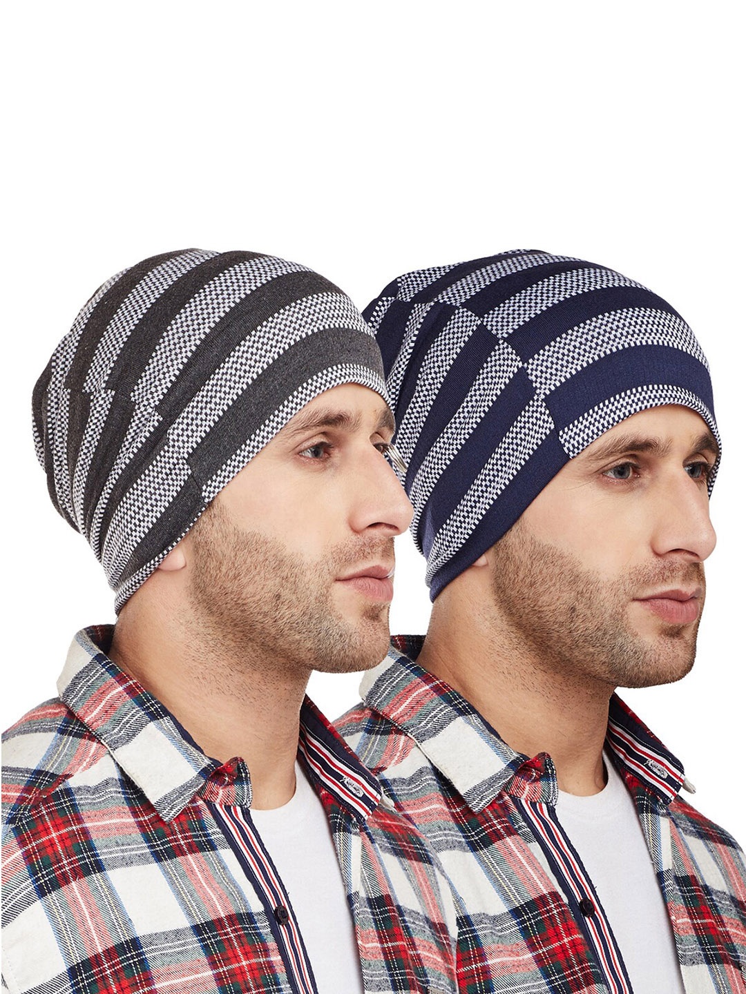 

VIMAL JONNEY Men Grey & Navy Blue Pack Of 2 Printed Beanie