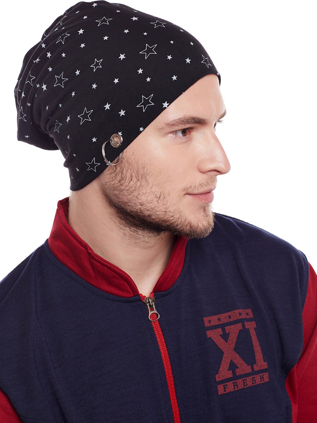 

VIMAL JONNEY Men Black & White Printed Beanie