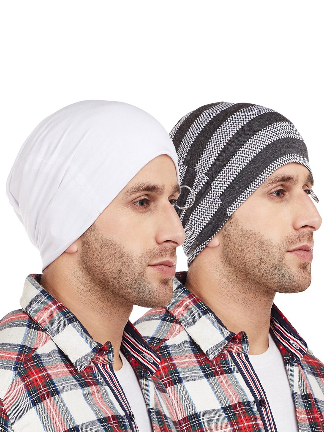 

VIMAL JONNEY Men White & Grey Pack Of 2 Printed Beanie