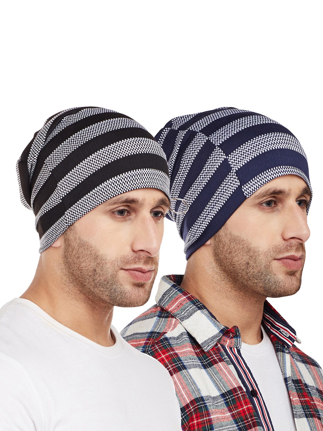 

VIMAL JONNEY Men Grey & Blue Pack Of 2 Printed Beanie