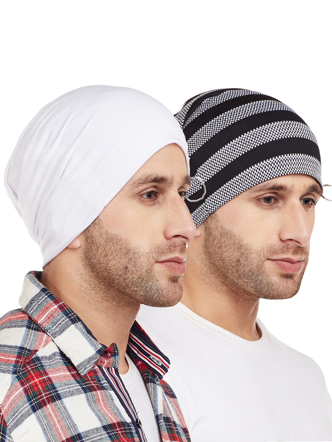 

VIMAL JONNEY Men White & Black Pack Of 2 Printed Beanie