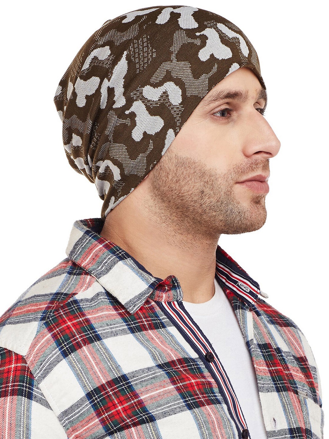 

VIMAL JONNEY Men Olive Green & Off White Printed Beanie