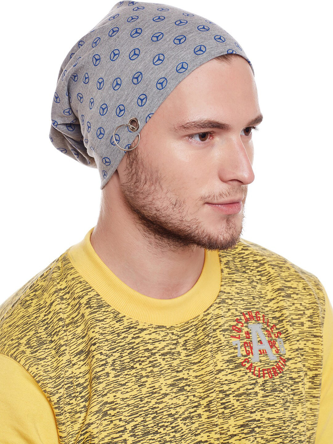

VIMAL JONNEY Men Grey Melange & Blue Printed Beanie