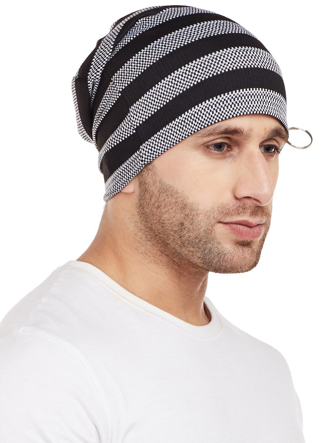 

VIMAL JONNEY Men Black & Grey Printed Beanie