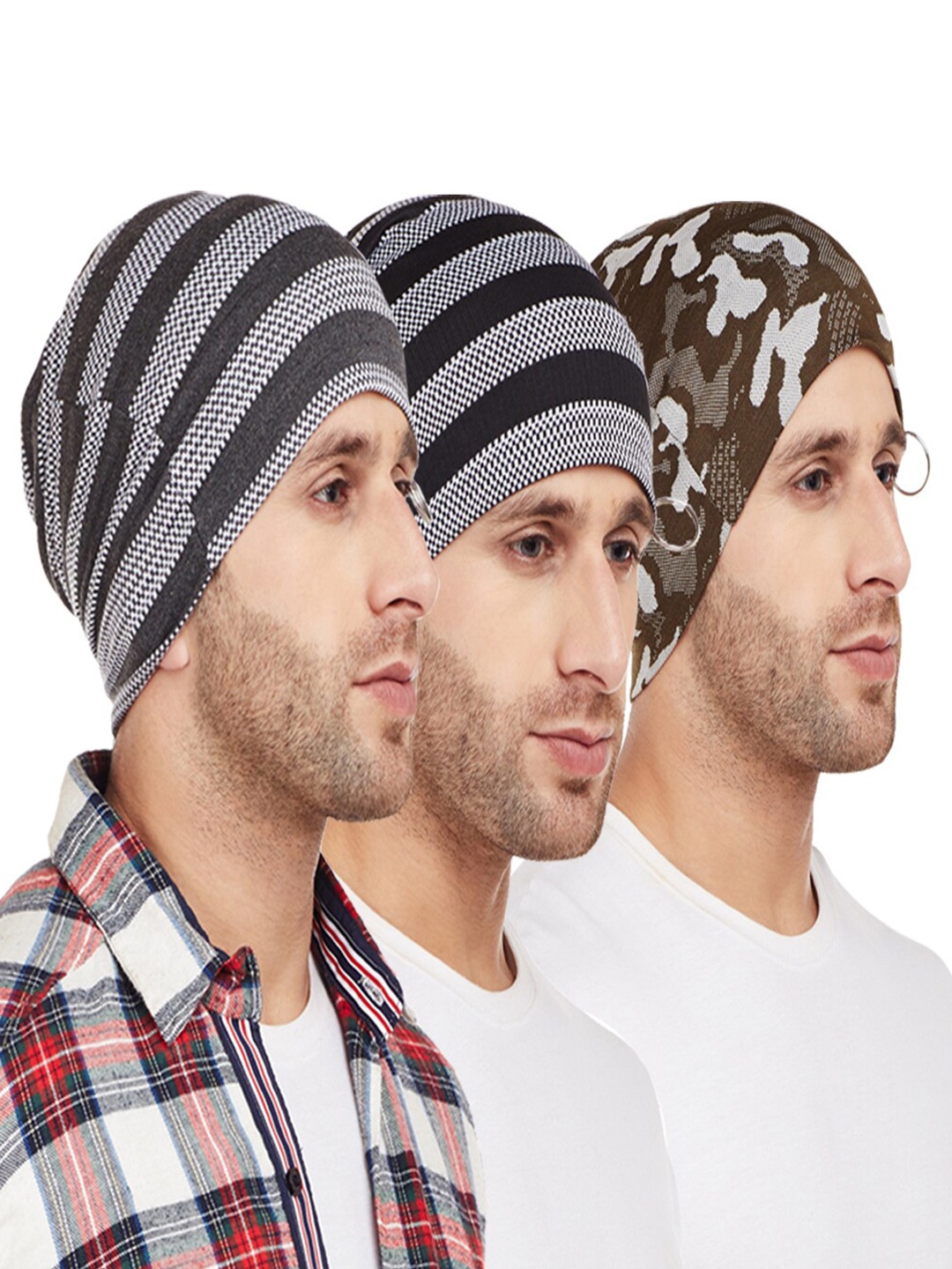 

VIMAL JONNEY Men Pack Of 3 Printed Beanie, Grey