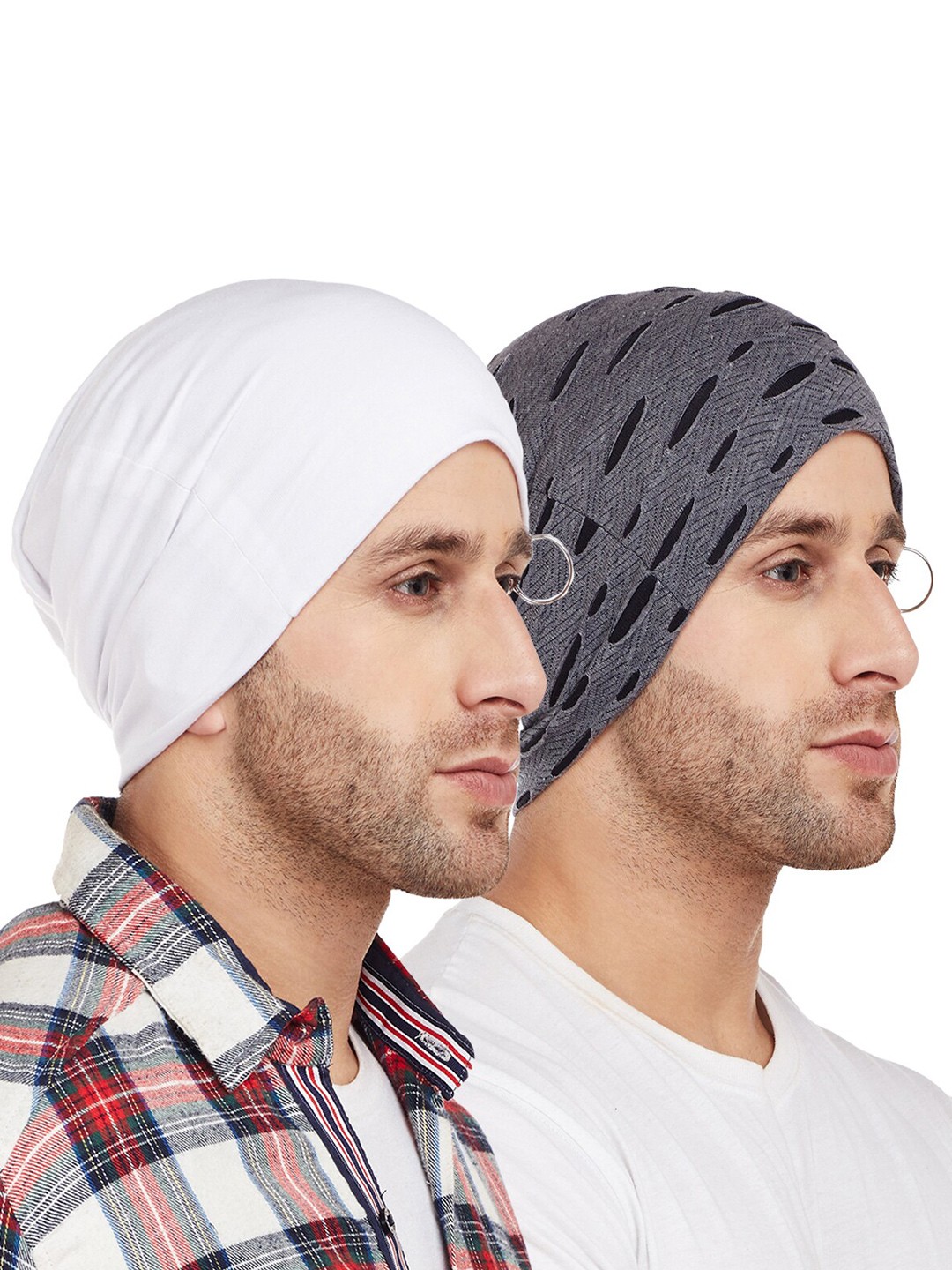 

VIMAL JONNEY Men White & Grey Pack Of 2 Printed Beanie