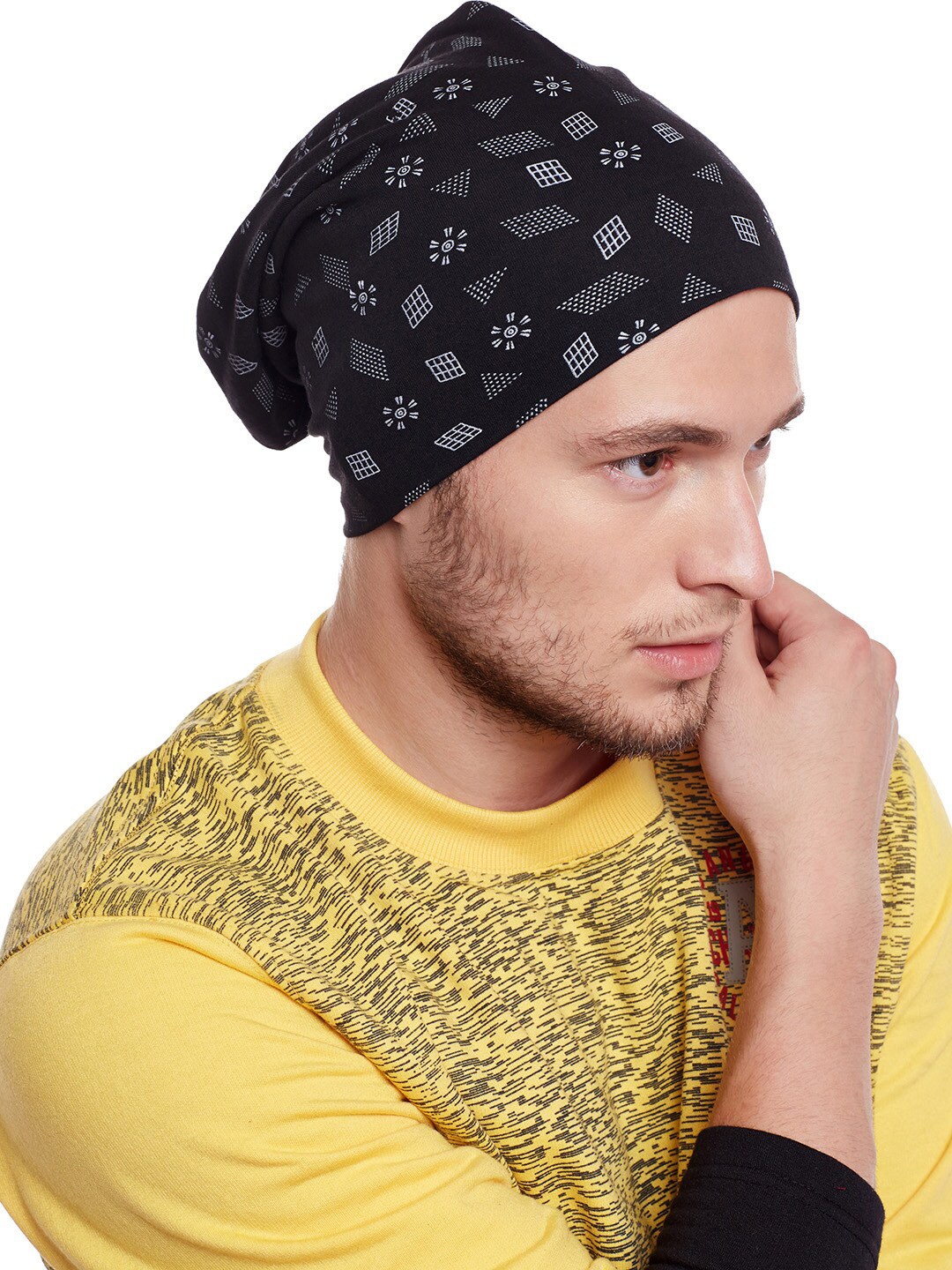 

VIMAL JONNEY Men Black & White Printed Beanie