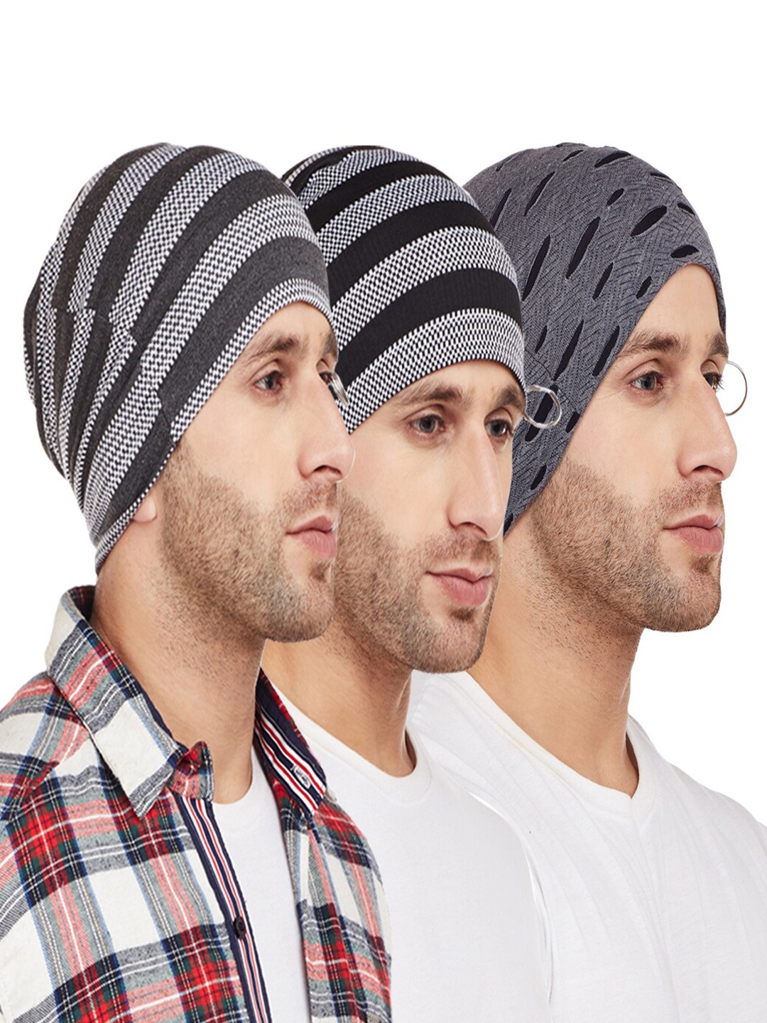 

VIMAL JONNEY Men Pack Of 3 Printed Beanie, Black