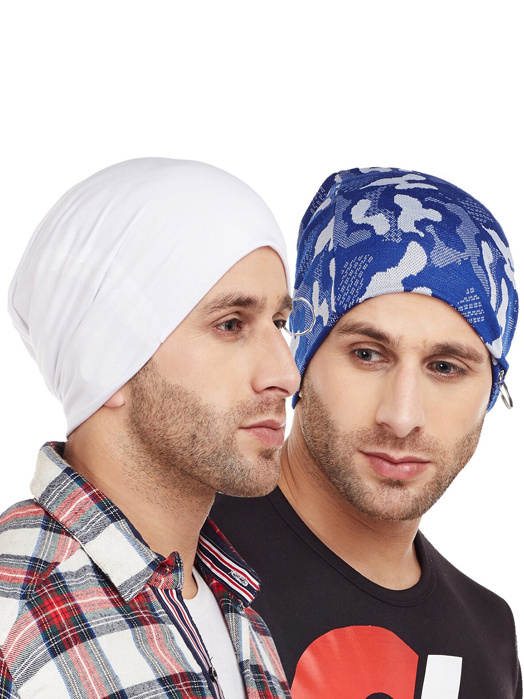 

VIMAL JONNEY Men White & Blue Pack Of 2Printed Beanie