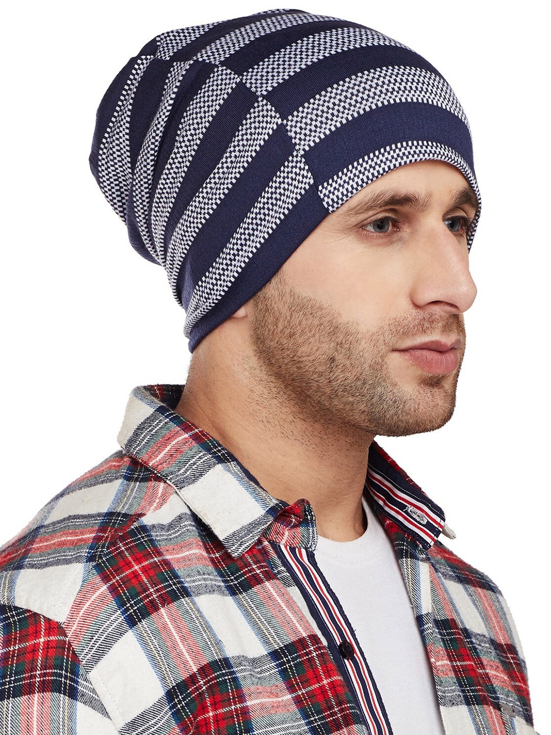 

VIMAL JONNEY Men Navy Blue & Off White Printed Beanie