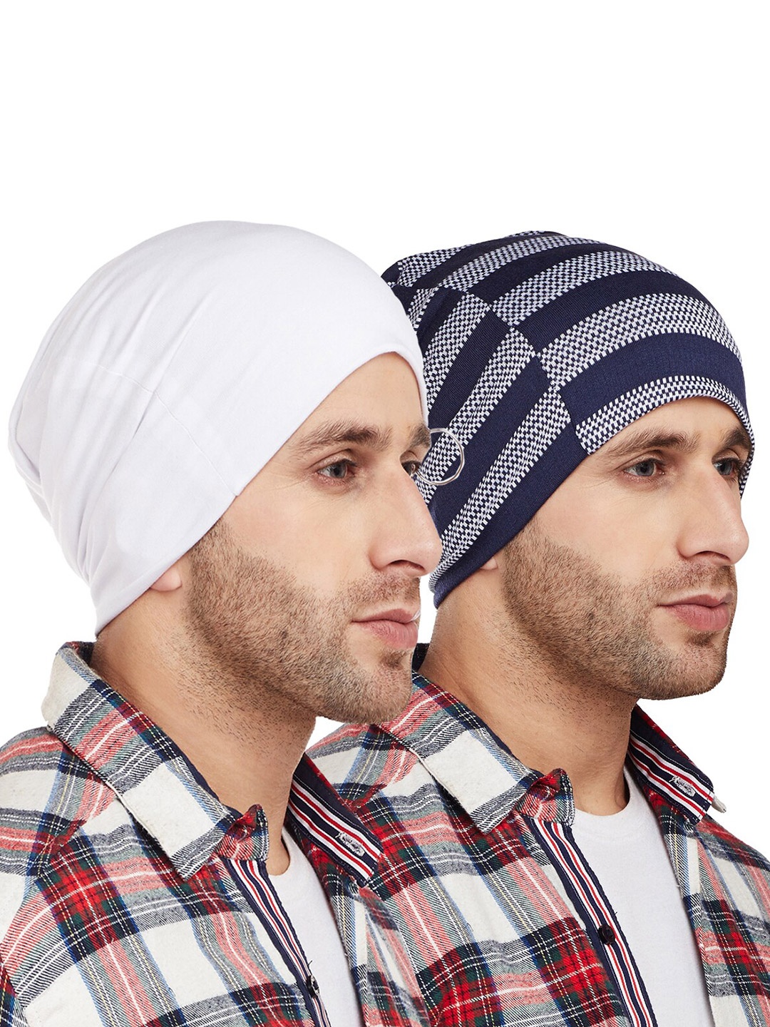 

VIMAL JONNEY Men White & Navy Blue Pack Of 2 Printed Beanie