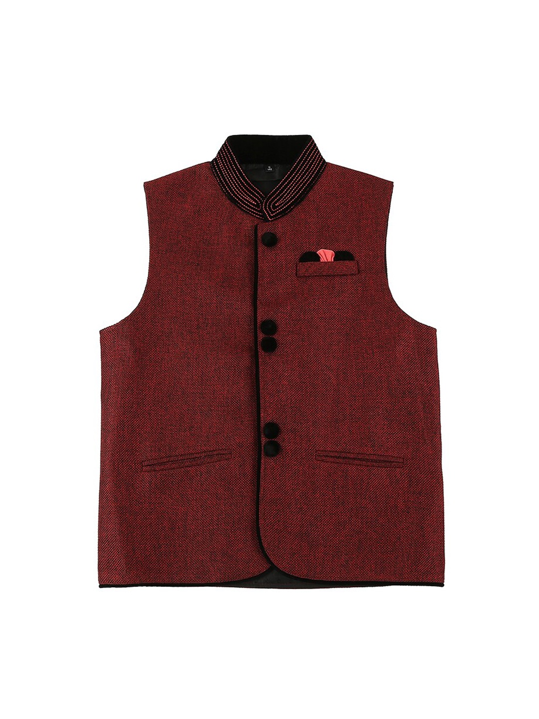 

Actuel Boys Maroon & Coral Woven Design Pure Cotton Nehru Jacket
