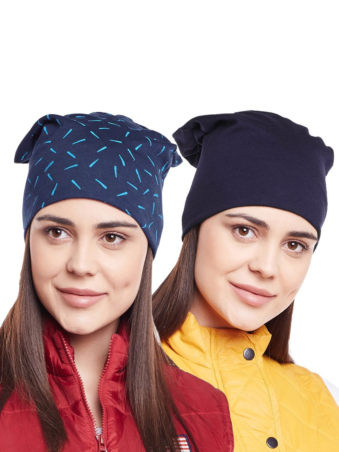 

VIMAL JONNEY Women Blue & Black Pack Of 2 Printed Beanie