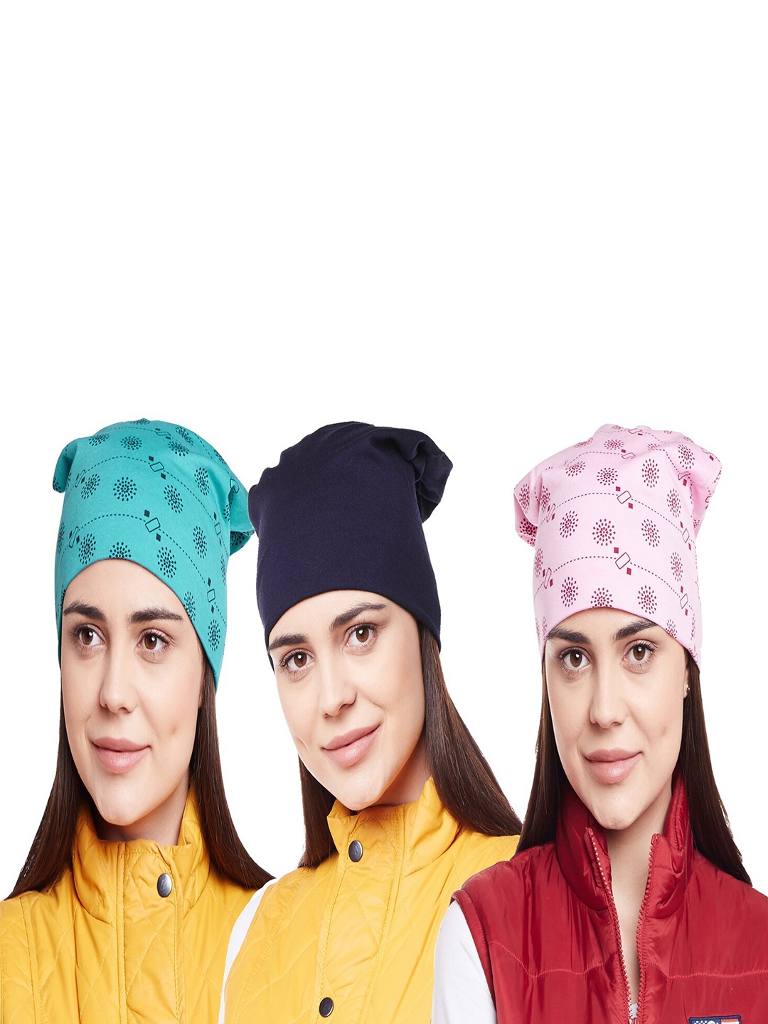 

VIMAL JONNEY Women Pack Of 3 Printed Beanie, Pink