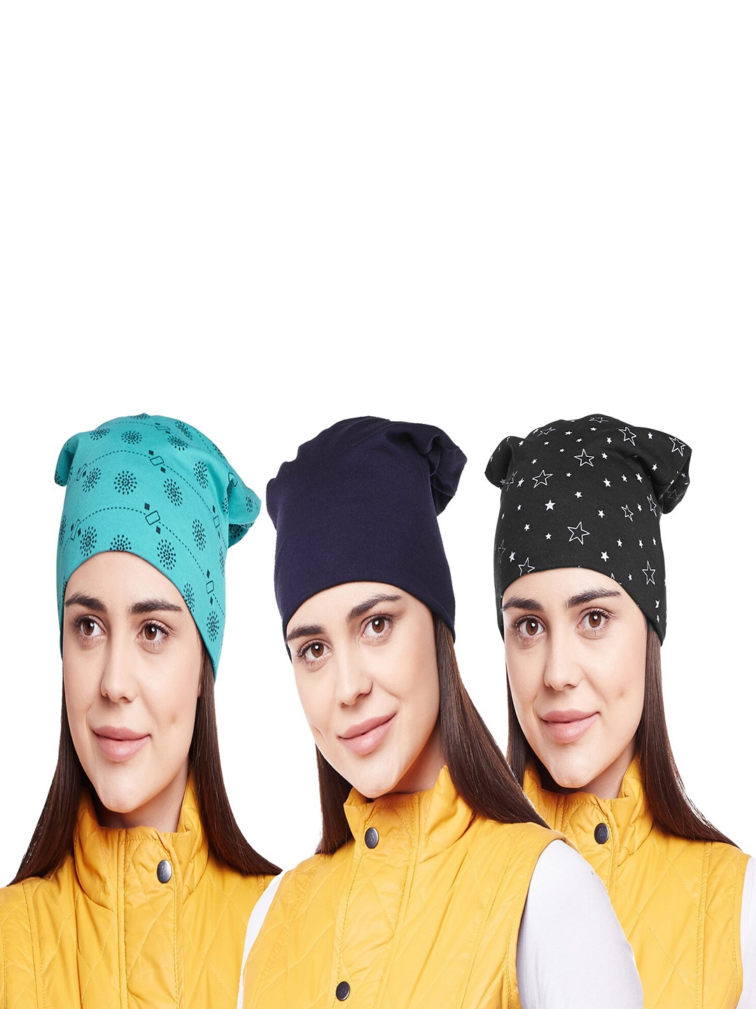 

VIMAL JONNEY Women Pack Of 3 Printed Beanie, Green