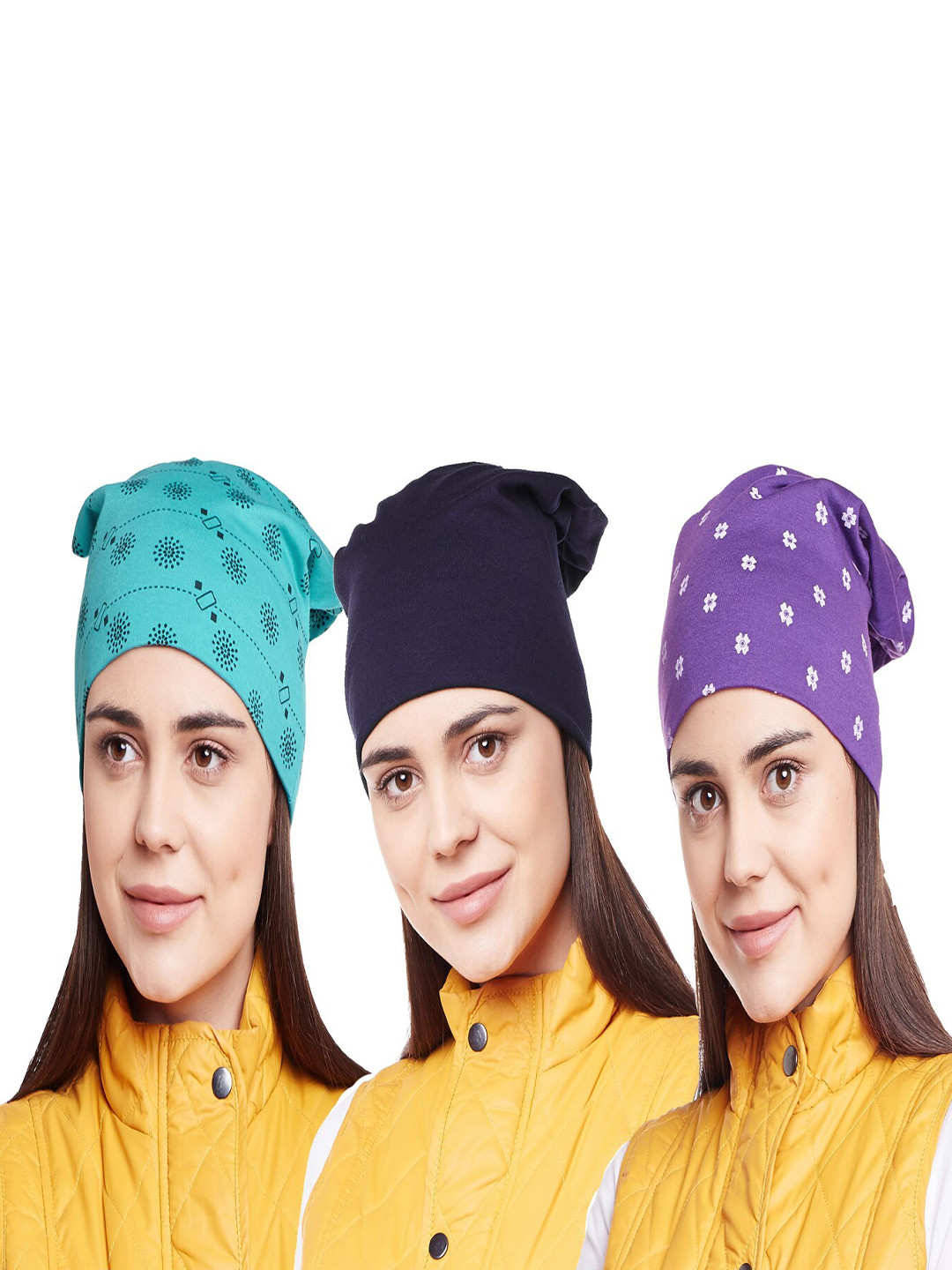 

VIMAL JONNEY Women Pack Of 3 Printed Beanie, Purple