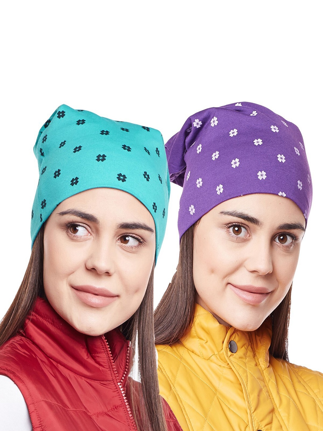 

VIMAL JONNEY Women Blue & Purple Pack Of 2 Printed Beanie