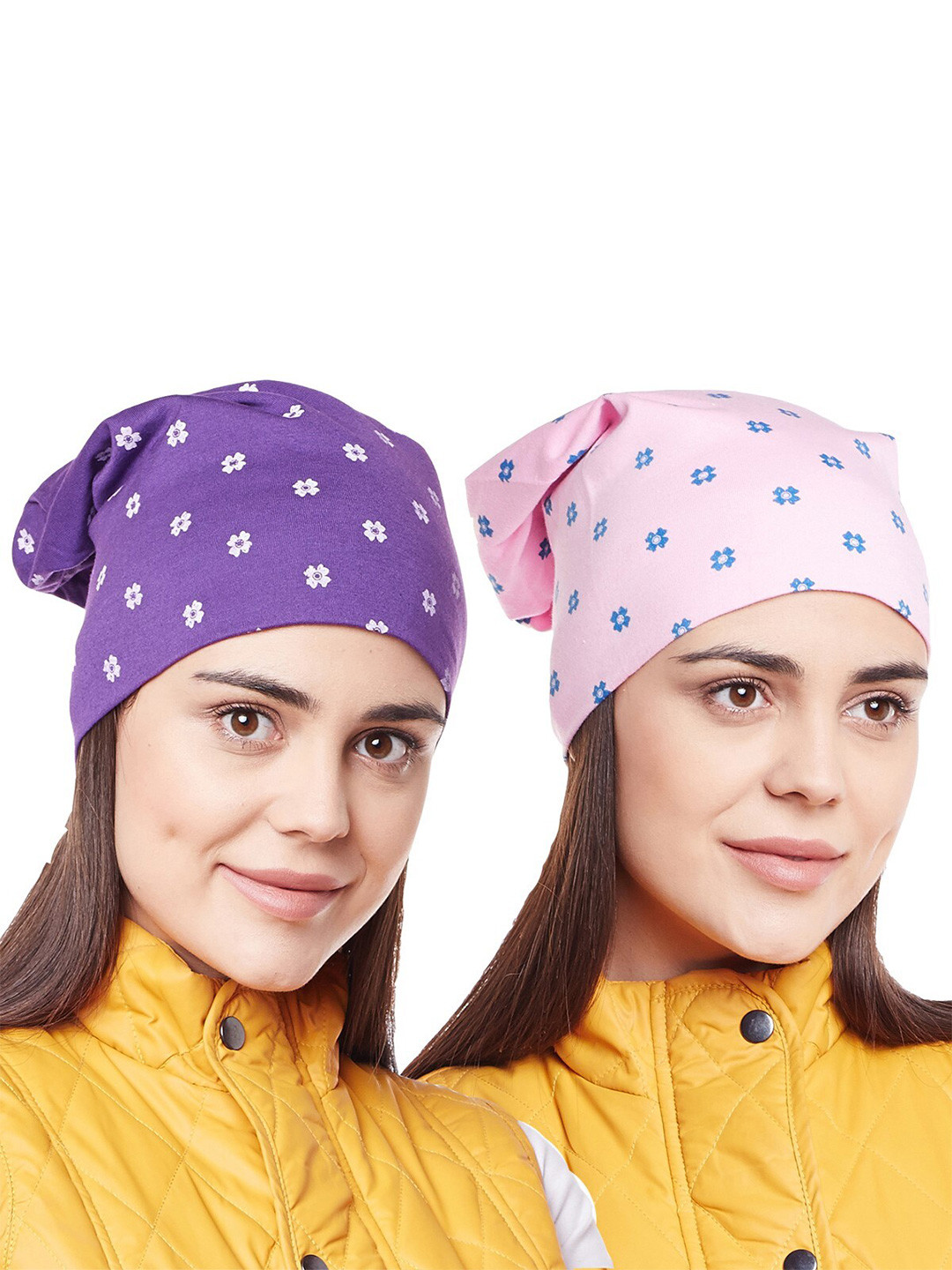 

VIMAL JONNEY Women Pink & Purple Pack Of 2 Printed Beanie