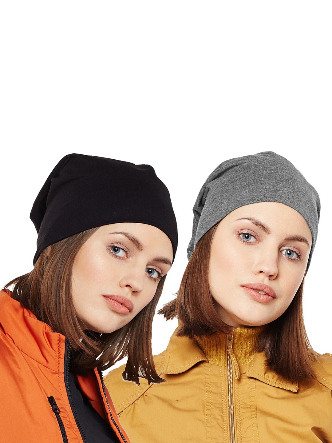 

MACK JONNEY Women Black & Grey Pack of 2 Cotton Caps