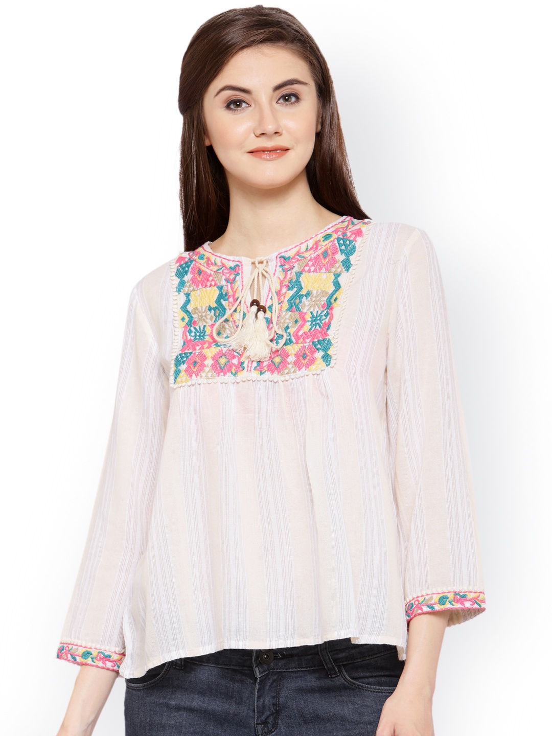 

Gipsy Women Beige Self-Design Top