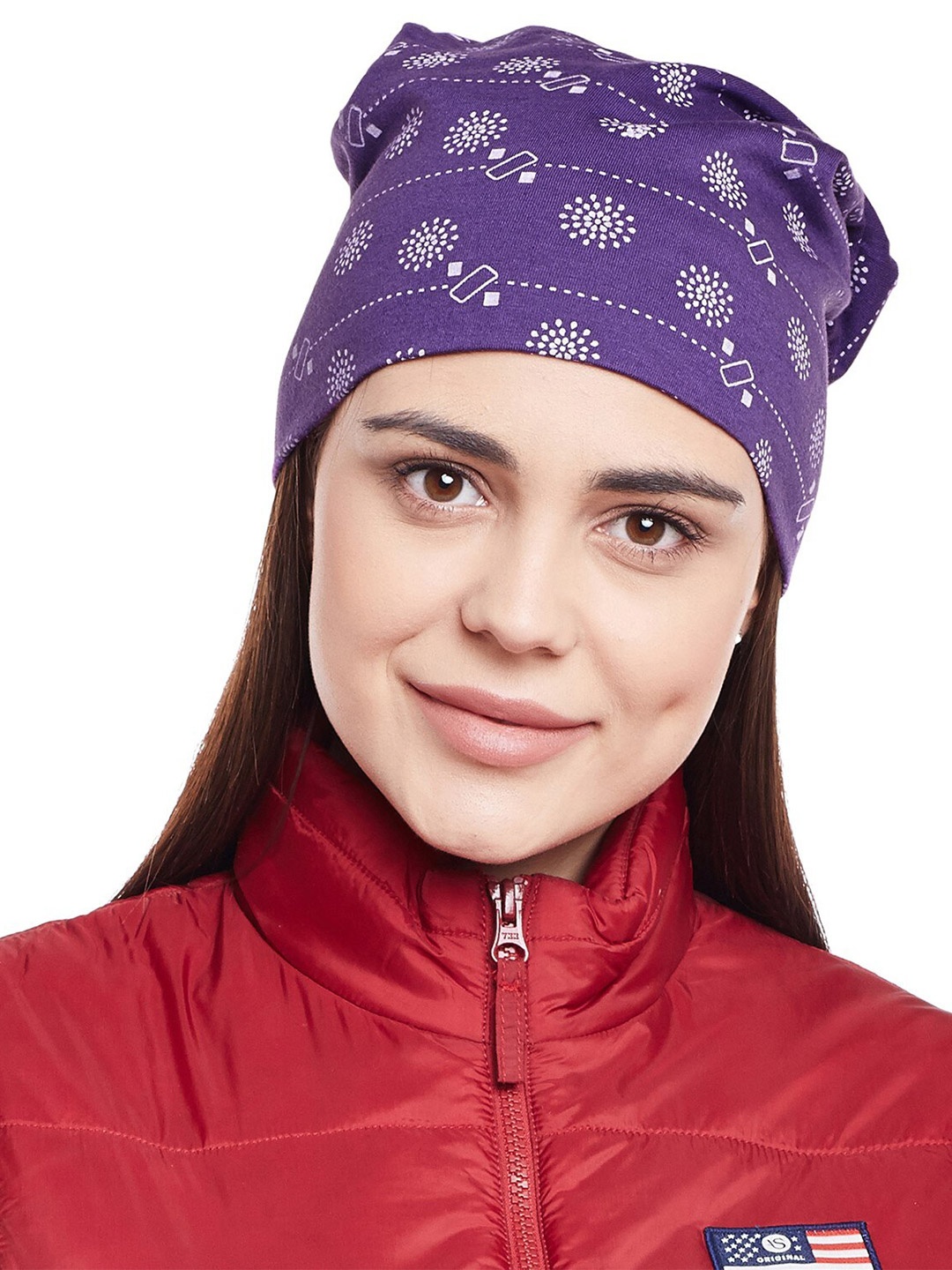 

VIMAL JONNEY Women Purple & White Printed Beanie