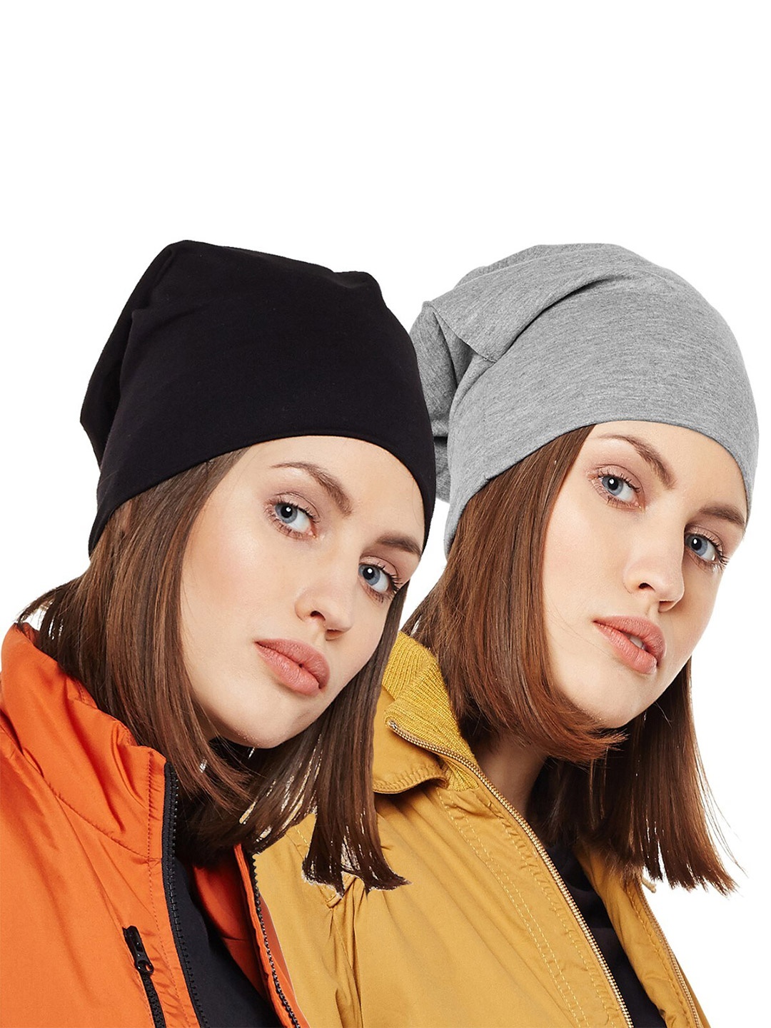 

VIMAL JONNEY Women Grey & Black Pack of 2 Beanie