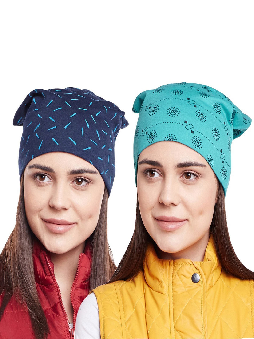 

VIMAL JONNEY Women Blue & Green Pack Of 2 Printed Beanie