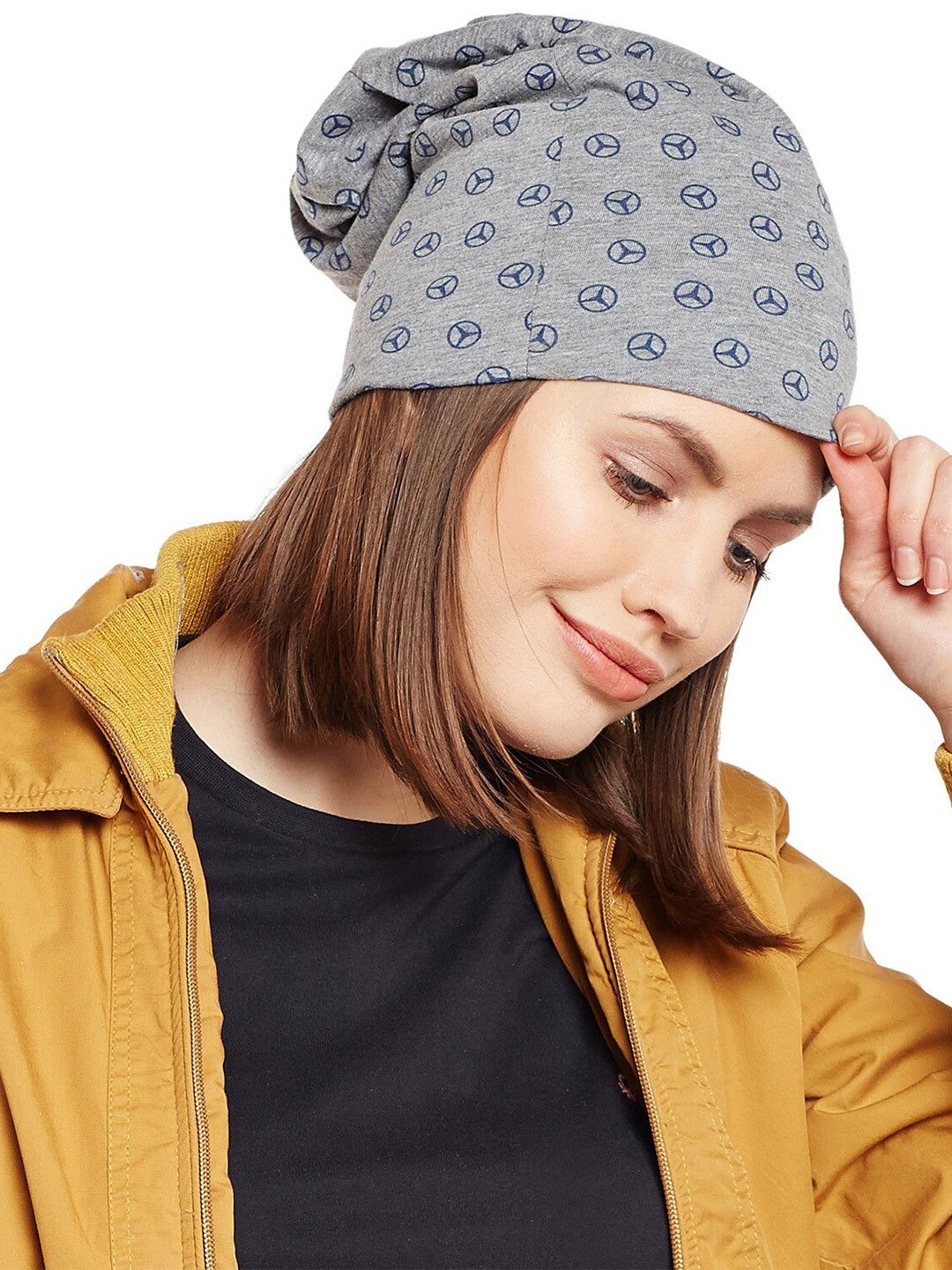 

VIMAL JONNEY Women Grey Melange & Blue Printed Beanie