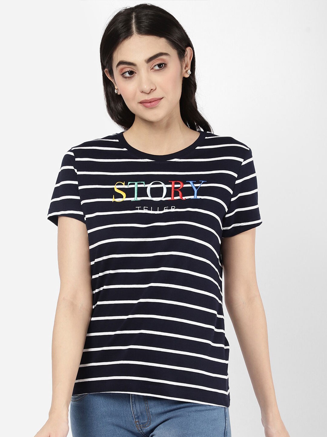

R&B Women Blue Cotton Printed T-shirt