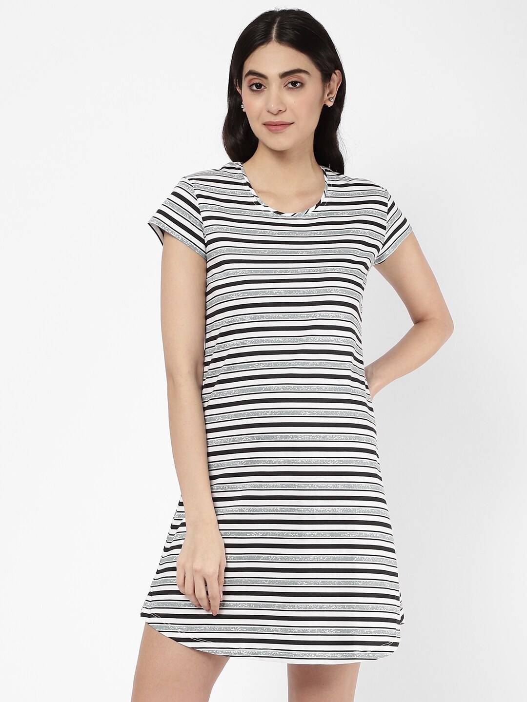 

R&B Women White Striped Pure Cotton Nightdress