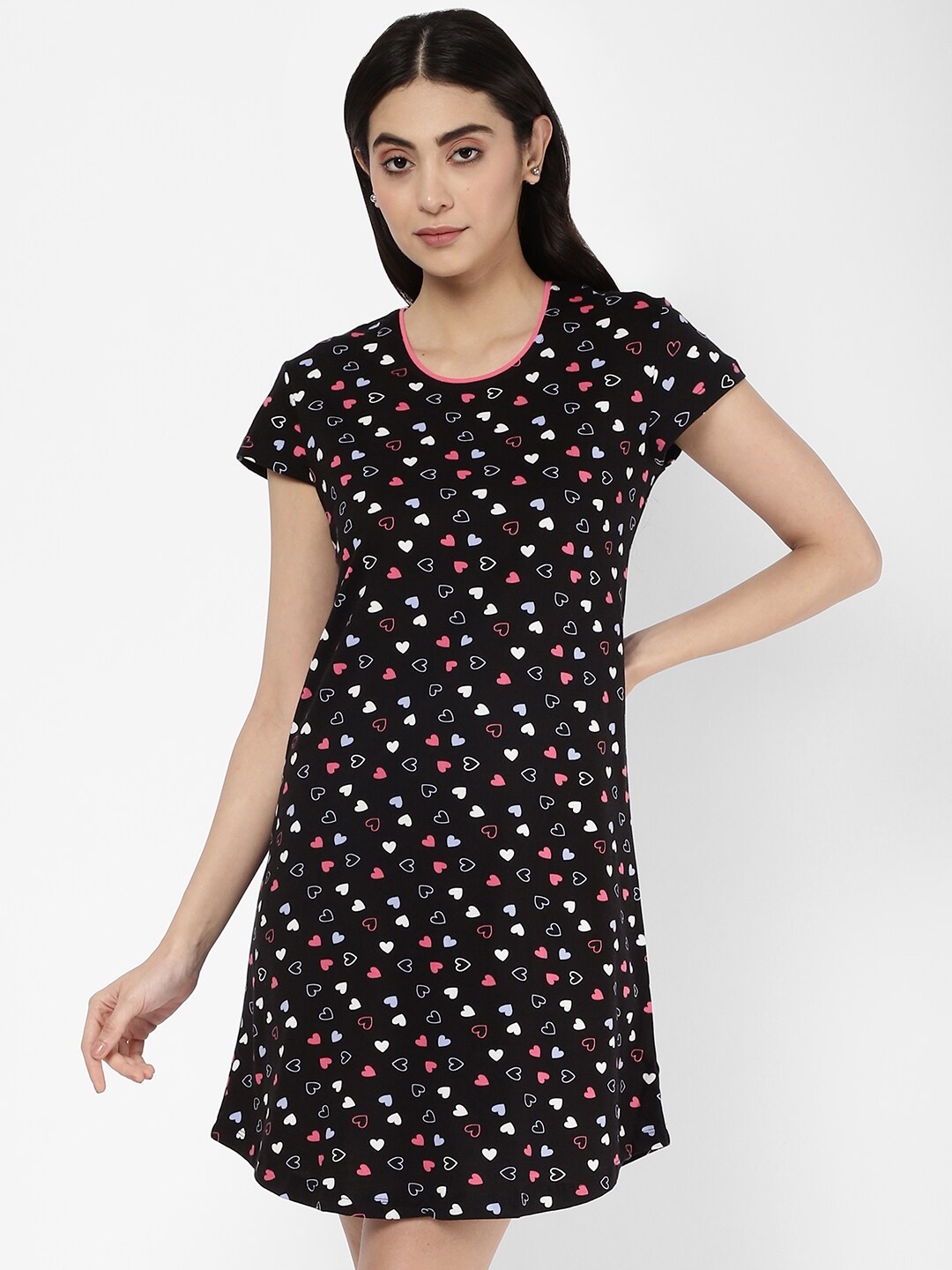 

R&B Women Black Printed Pure Cotton Nightdress
