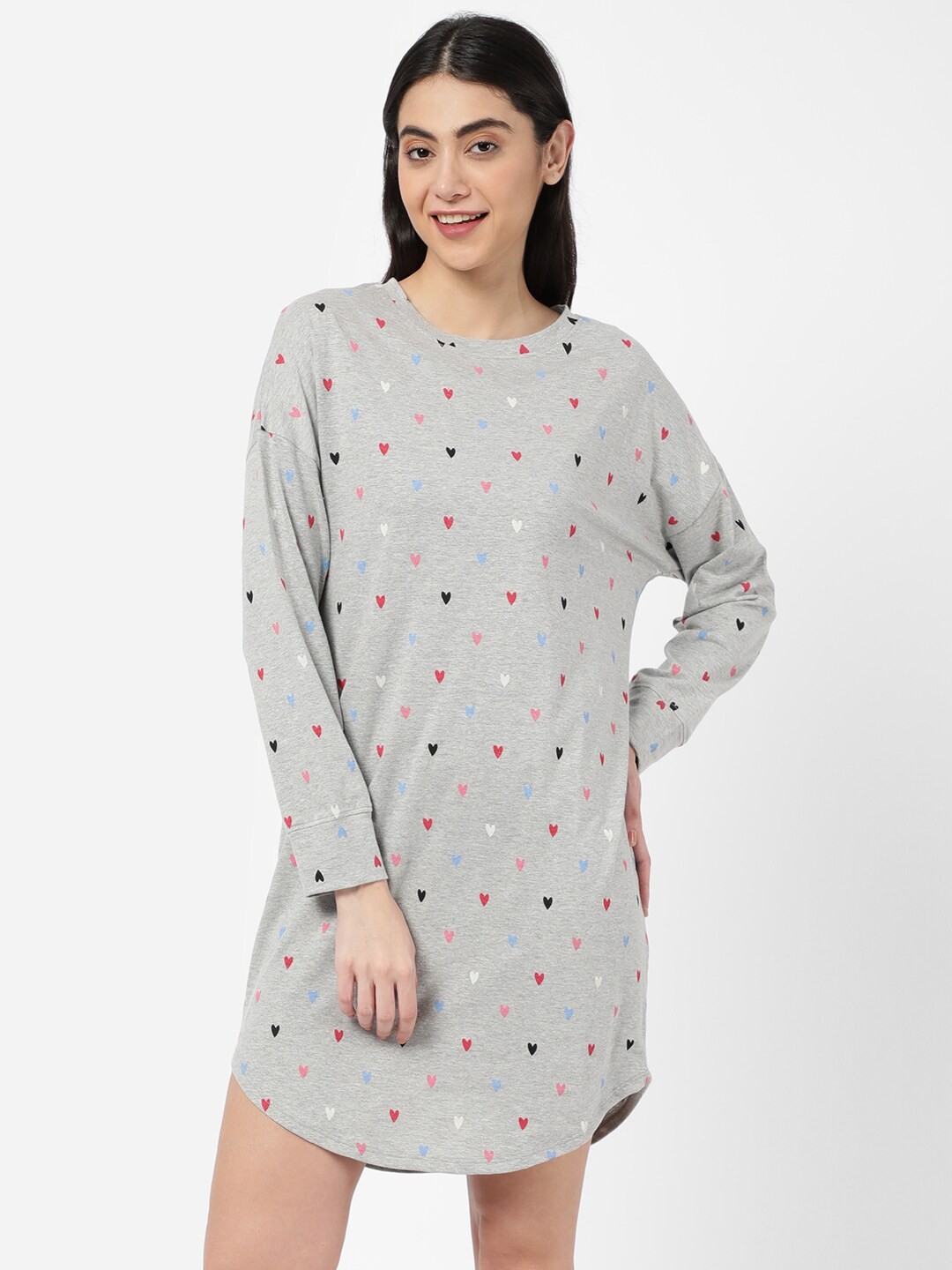 

R&B Women Grey Printed Pure Cotton Nightdress