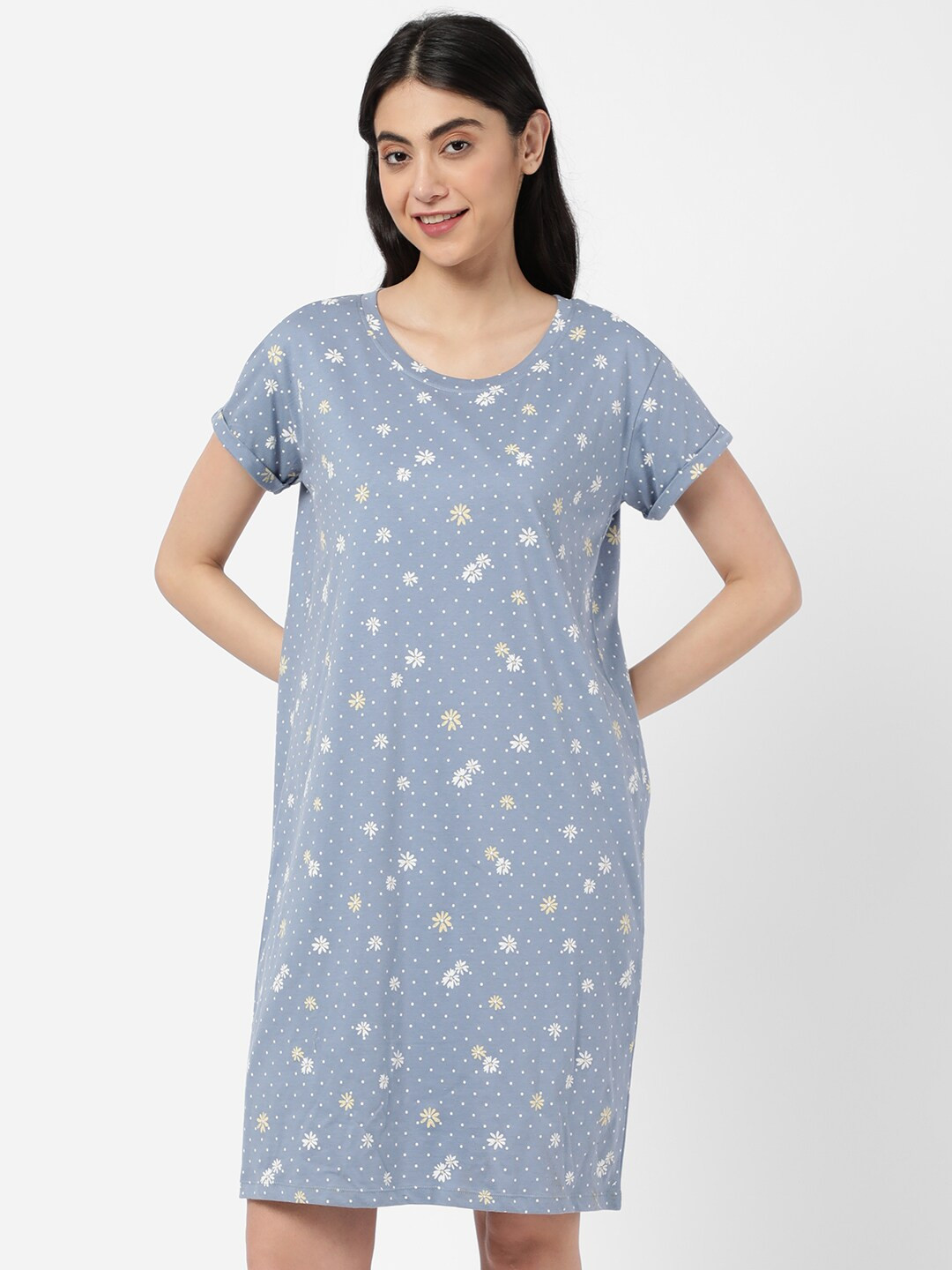 

R&B Women Blue Printed Pure Cotton Nightdress