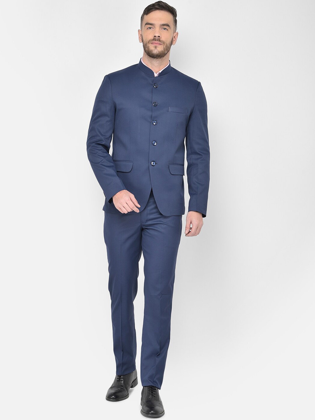 

SG RAJASAHAB Men Navy Blue Solid Bandhgala Two-Piece Party Suit