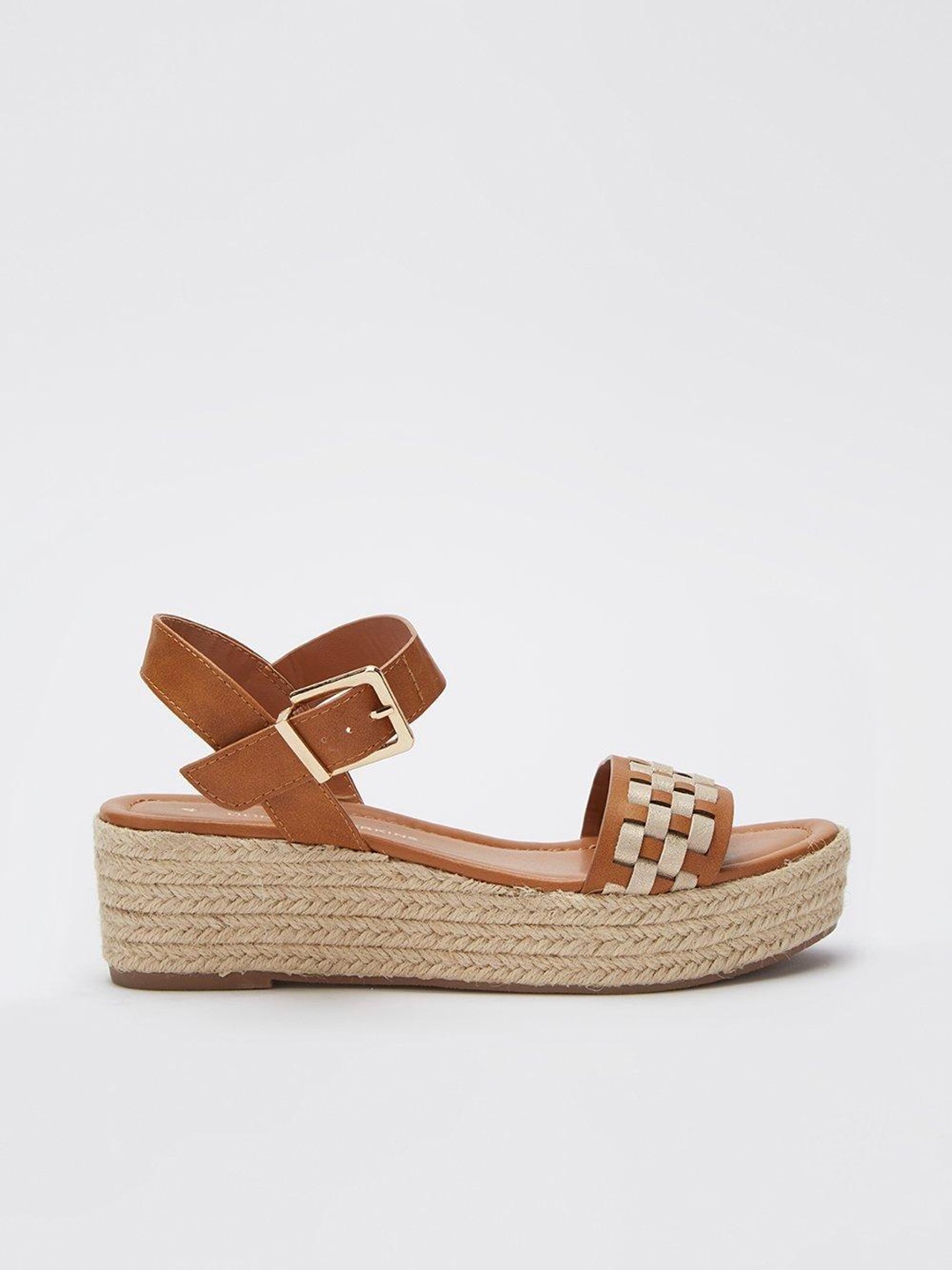 

DOROTHY PERKINS Brown & Silver-Toned Woven Design Wedge Sandals