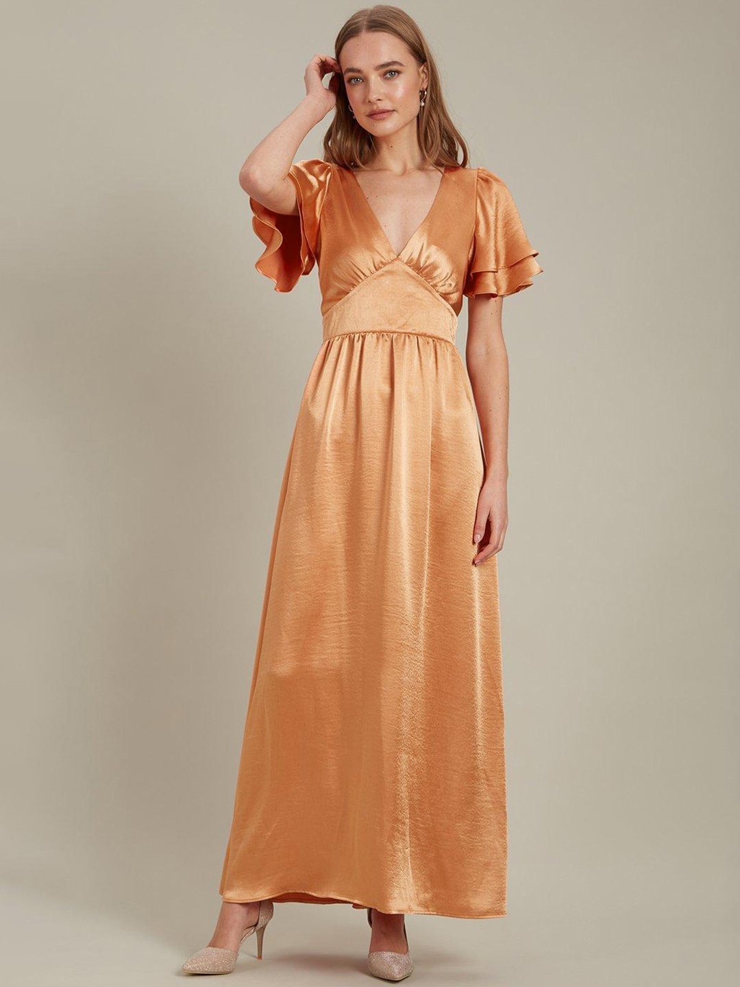 

DOROTHY PERKINS Orange Solid Satin Empire Maxi Dress