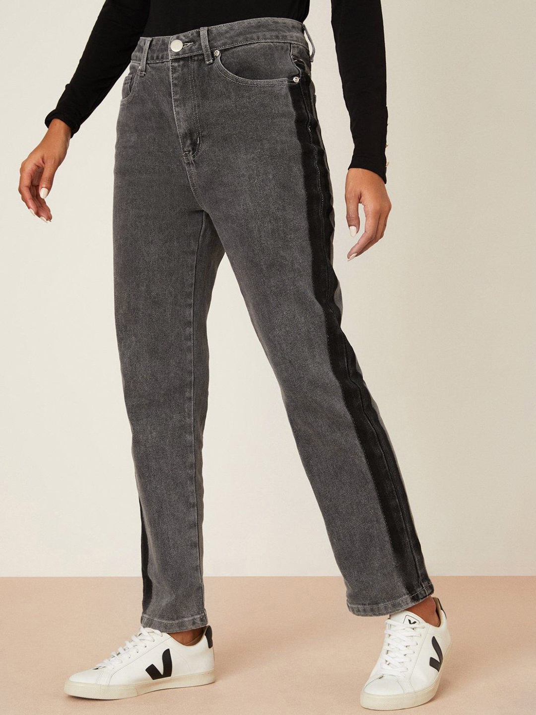 

DOROTHY PERKINS Women Charcoal Grey Side Stripe Jeans