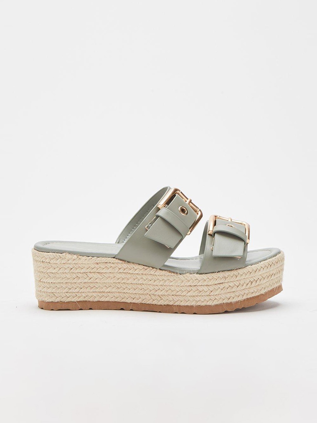 

DOROTHY PERKINS Sage Green Solid Wedges with Buckle Detail, Sea green
