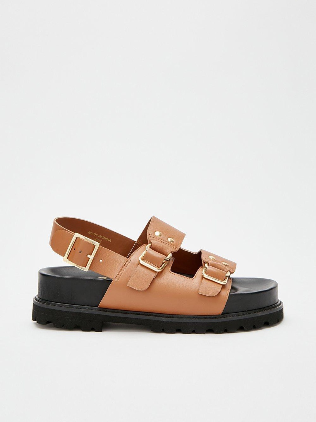 

DOROTHY PERKINS Tan Brown Solid Leather Flatform Heels with Buckle Detail